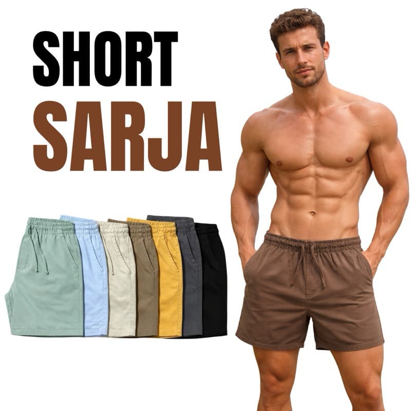 Short Sarja Masculino - Pica-pau bordado - Qualidade Premium - Envio imediato