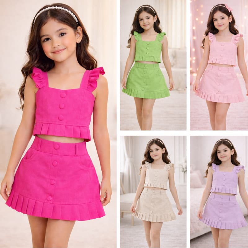 Conjunto Infantil Menina em  Linho -Bloguerinha 2 peças –Cores Rosa