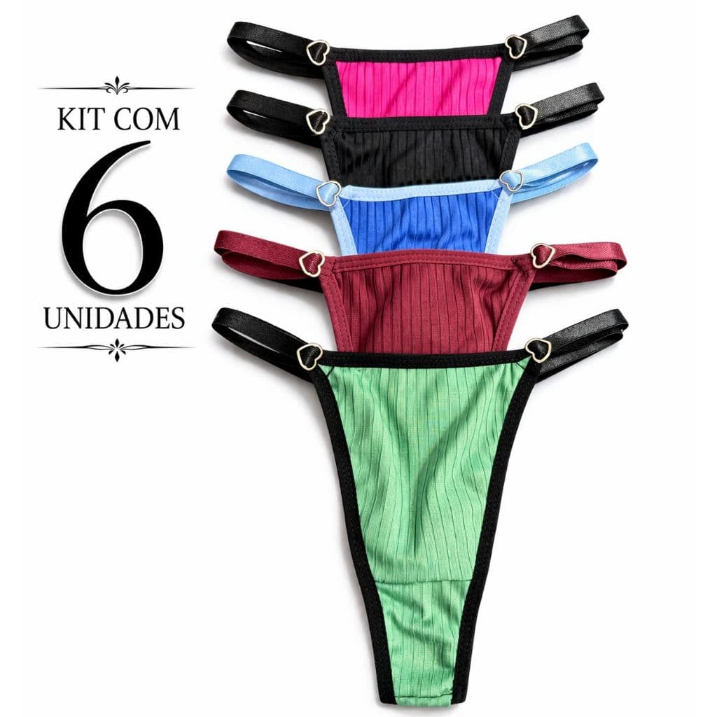 Kit 6 Calcinha Fio Dental Confortável Canelada Feminina Conforto Regulagem Lateral Importada Tanga