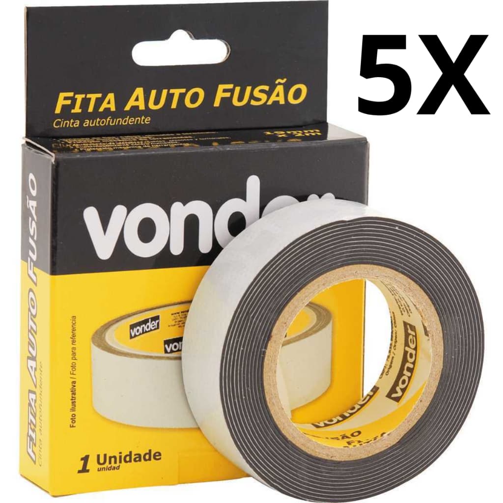 KIT 5 Fitas autofusão profissional 5 ou 2 Metros preta Anti chamas grande alta tensão - VONDER