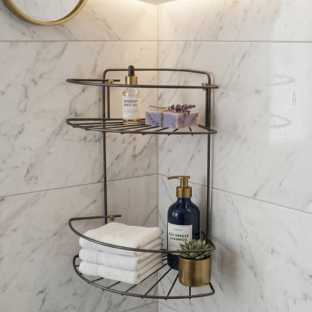 Suporte de Canto para Banheiro Aramado Preto Porta Shampoo e Sabonete Parede