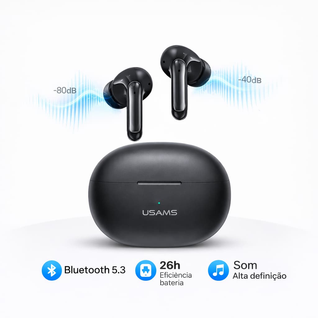 Fone de Ouvido Sem Fio Bluetooth 5.3 TWS Eardbuds Usams XD18 Compatível Iphone Android