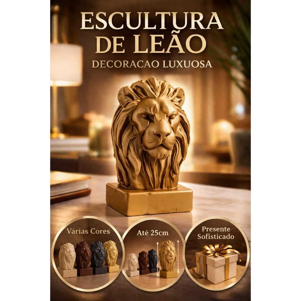 Escultura Leão Decorativa Luxo 3D | Presente Sofisticado | Várias Cores e Tamanhos - Estátua Moderna Sala e Escritório**