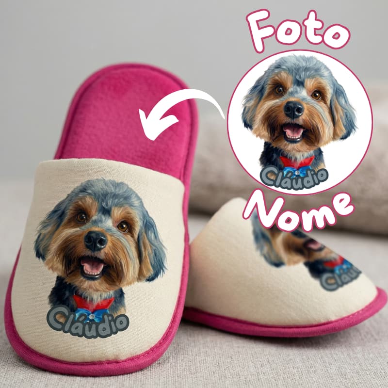 Pantufa Personalizada com Foto do Pet e Nome | Pantufa Custom Petlover Confortável | Presente Criativo