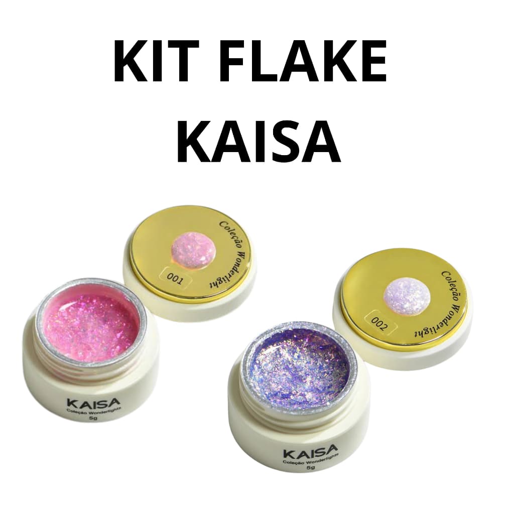 KAISA COLEÇÃO WONDERLINGHT FLAKE LIQUIDO PARA DECORAÇÕES E CASCATAS 001 e 002  5G UNHA DE GEL KIT E INDIVIDUAL