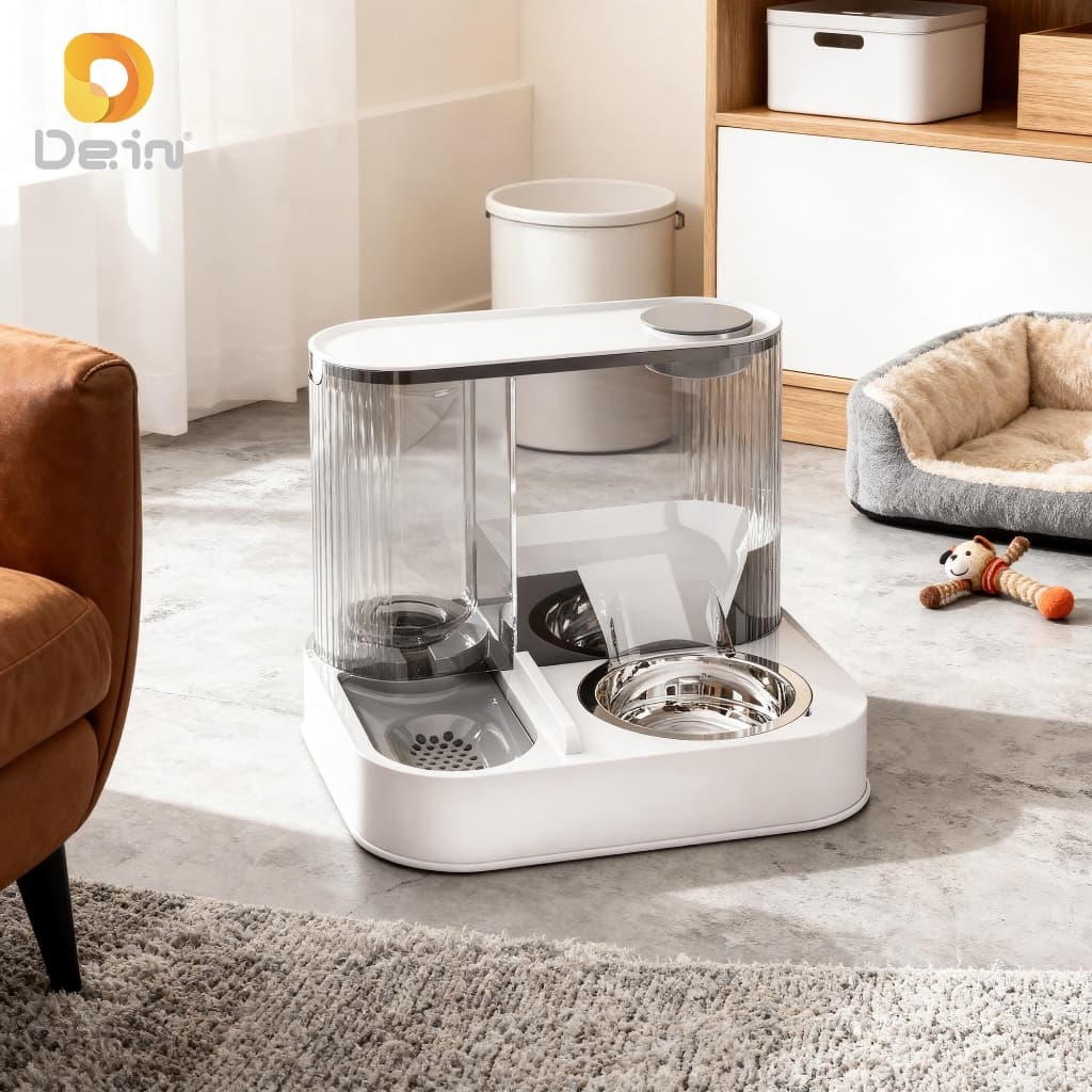 Comedouro Automático para Gatos 2 em 1 Água + Ração 1.5L Antivazamento Fácil Limpeza