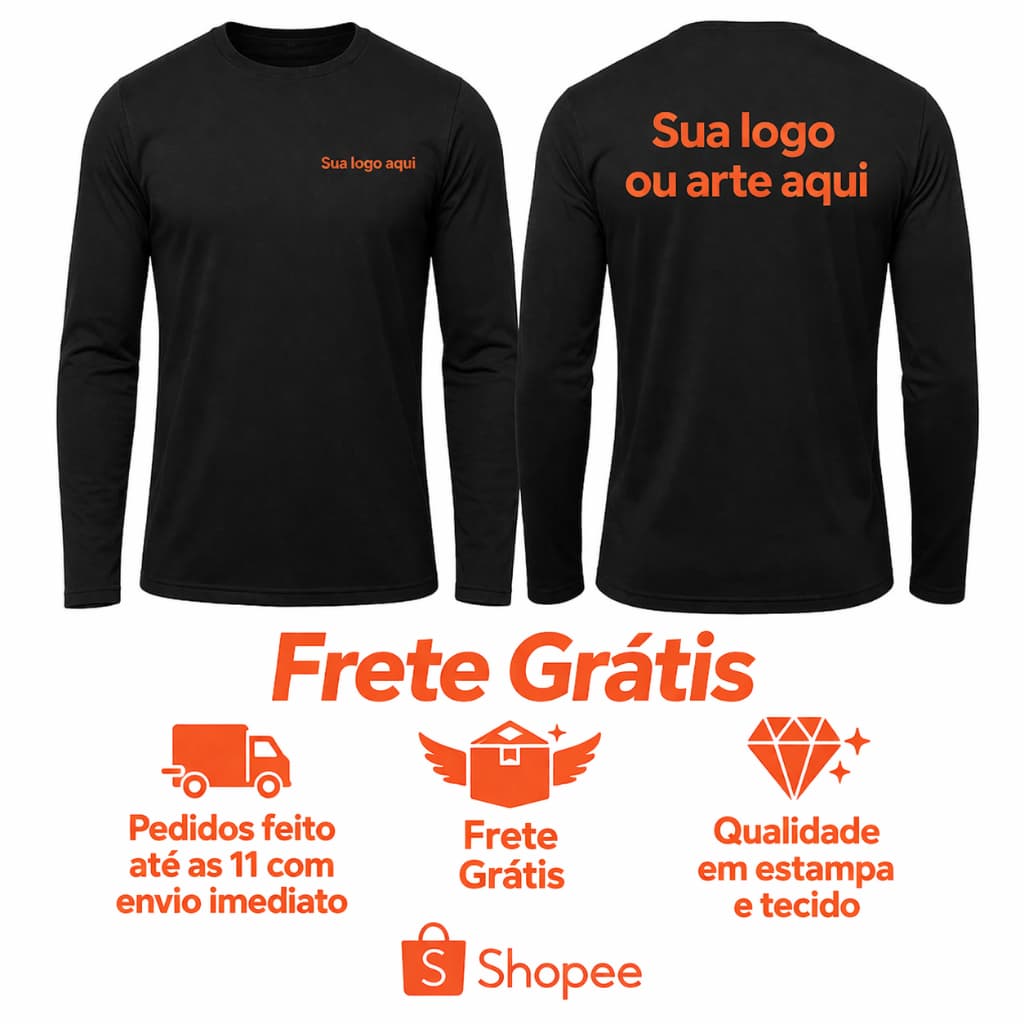 Camiseta Proteção UV 50+ Segunda Pele Sua Logo ou Arte DTF Qualidade Premium Tecido Top Trabalho Esporte