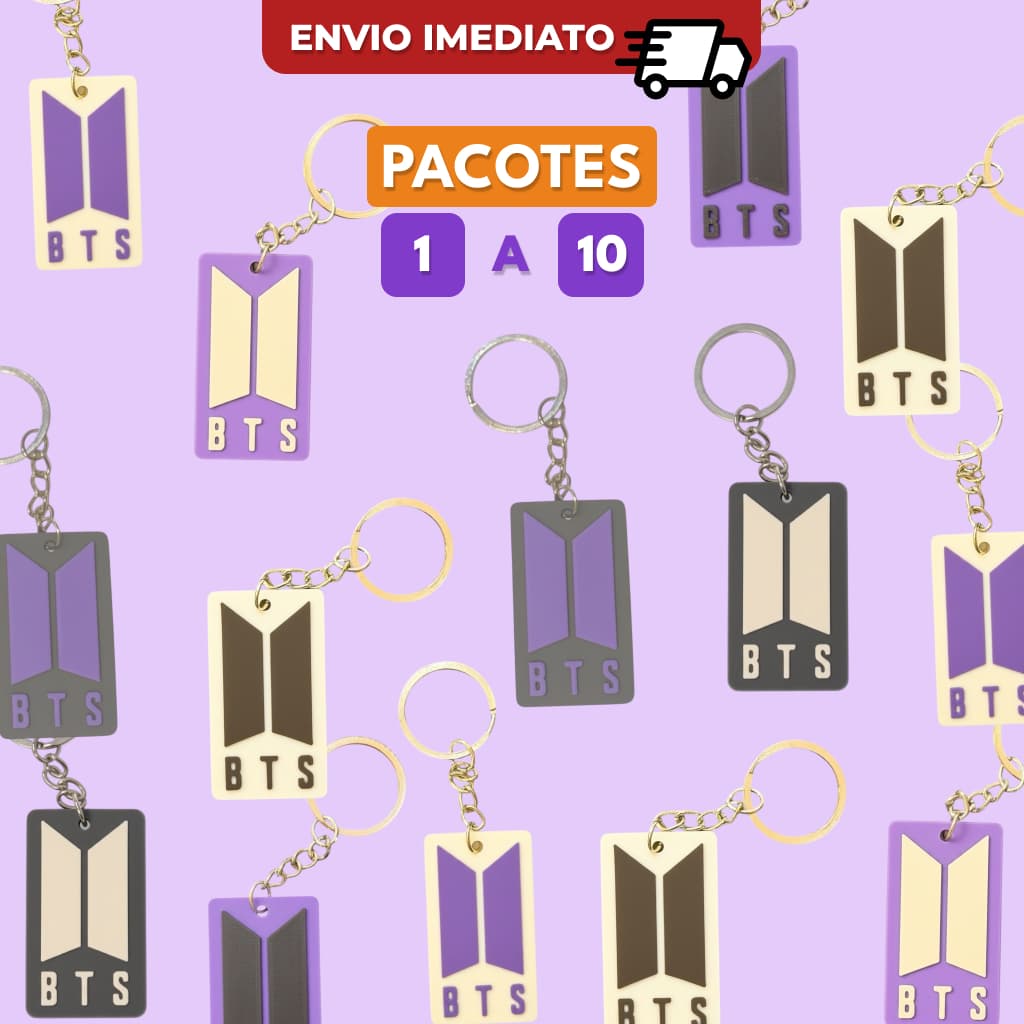 Pacote Chaveiro BTS Kpop Logo Oficial Unidades Presente Fã Army Acessório
