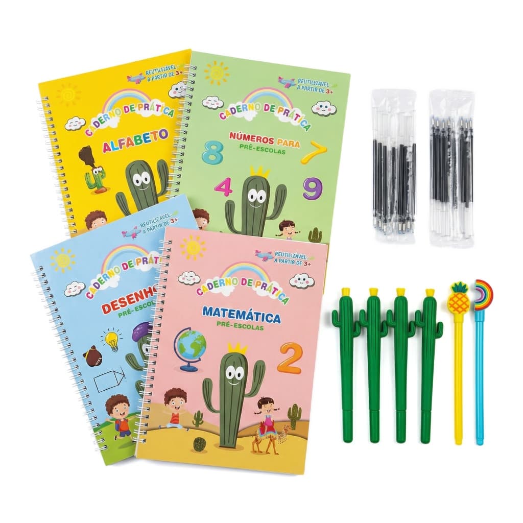 Caderno Reutilizável Infantil de Caligrafia – Letras e Números em Português para Aprender Brincando ✏️📚