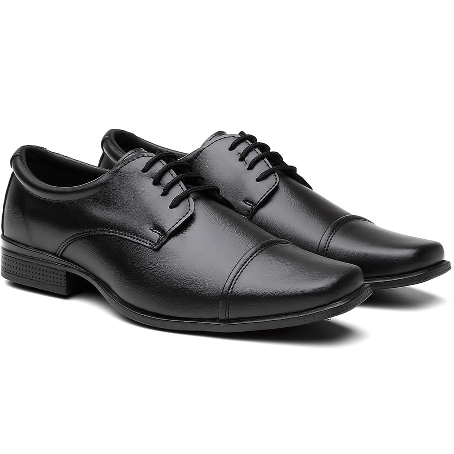 Sapato Social Masculino Couro Sintético Clássico Preto/Marrom Elegante e Confortável Eventos Formais