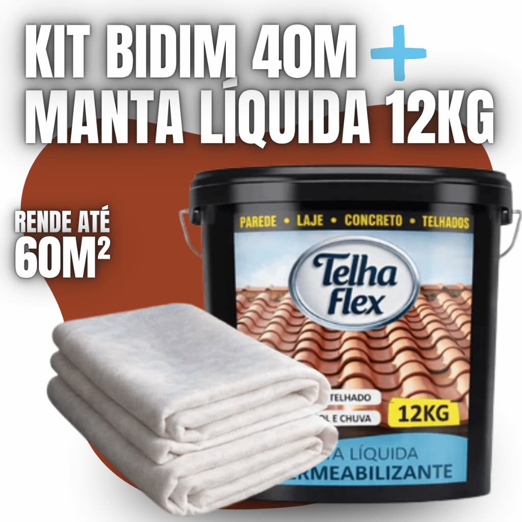 Kit Impermeabilização Manta Líquida 12kg + Manta Bidim 40m Para Laje Telhado Calha Anti Infiltração