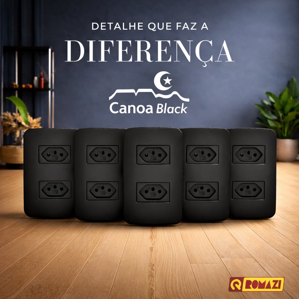 Tomada Dupla 10A ou 20A Romazi Canoa Black - 5 UND