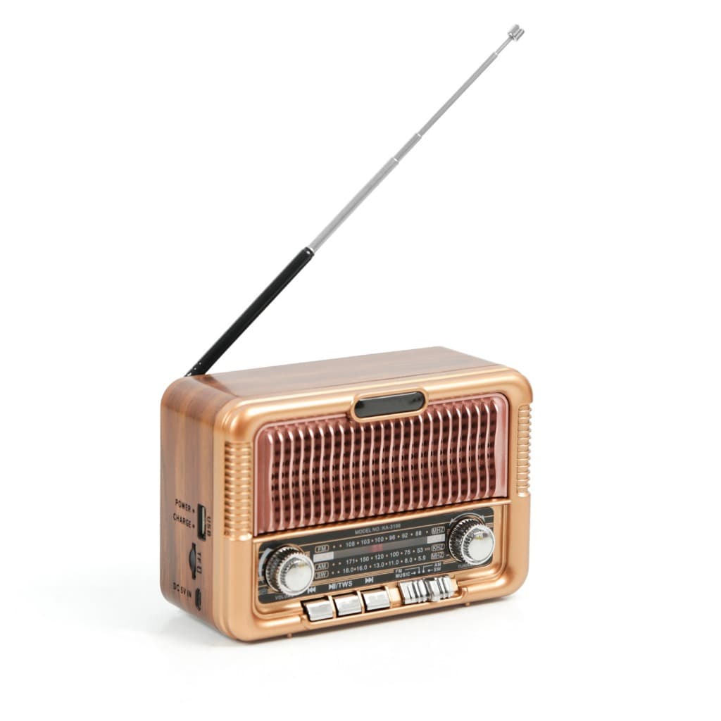Rádio Retrô Portátil com Bluetooth e Carregamento Solar Wassay