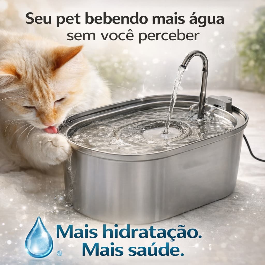 Bebedouro Pet 100% Aço Inox Bivolt Silencioso resistente acionamento Automático previne bactéria