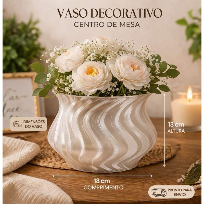 Vaso Decorativo Centro de Mesa  Moderno 13x18cm – Design Ondulado Elegante para Sala, Mesa e Decoração