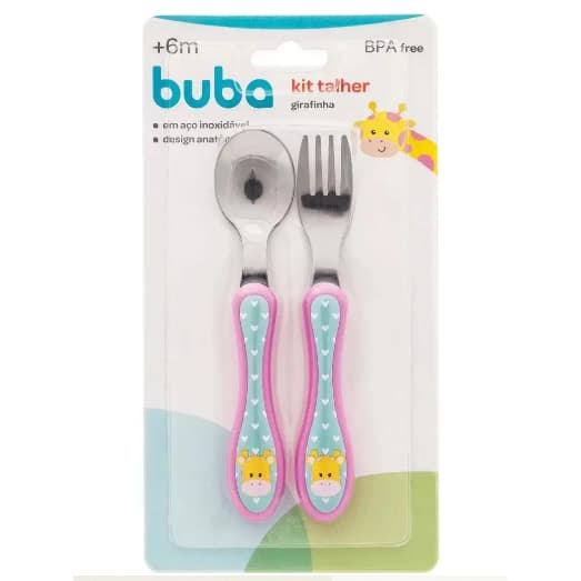 Kit Infantil Talheres Colher E Garfo Buba ® Girafa Girafinha