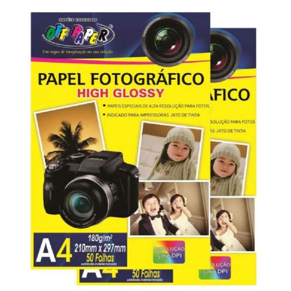 Papel fotografico high glossy a4 180g pacote com 50 fls a prova d'agua
