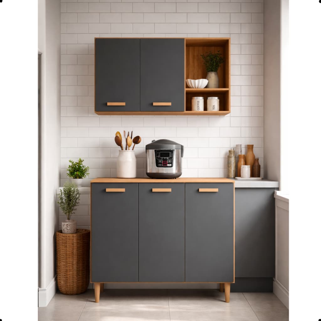 Kit Cozinha Verona 5 Portas Armário + Balcão Moderno Compacto