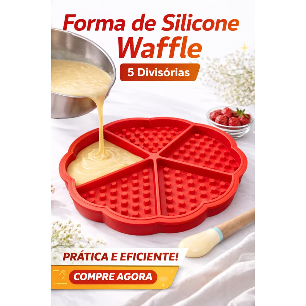 🔥 Forma de Silicone Waffle 5 Divisórias – Praticidade e Perfeição na Cozinha!