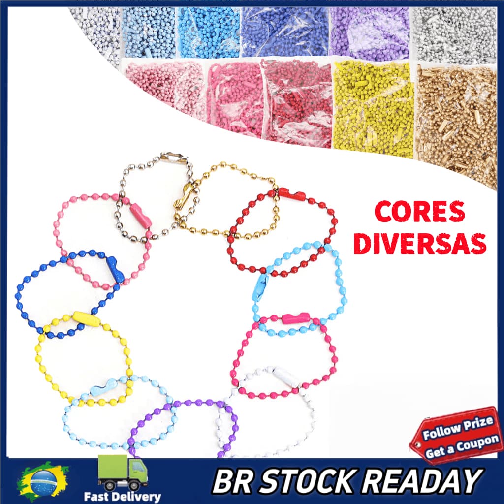 ✅[BR Seller]50 ou 100 Corrente Bolinha com Canoa 10cm 2.5mm Chaveiro DIY Tag Fecho Correntinha Conector Premium