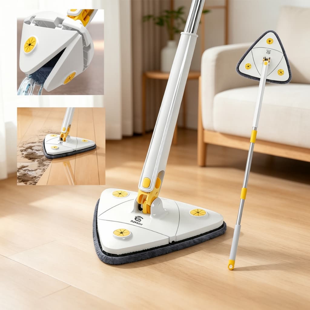 GM Bear Esfregão Mop Giratório Triangular 360° com Haste e Pano de Microfibra Reutilizável
