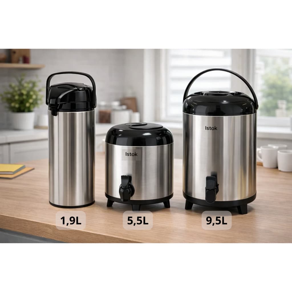 Garrafa Térmica Botijão Térmico Inox Café Chá 1,9L 5,5L 9,5L Pressão ou Torneira Bebidas Quente Frio