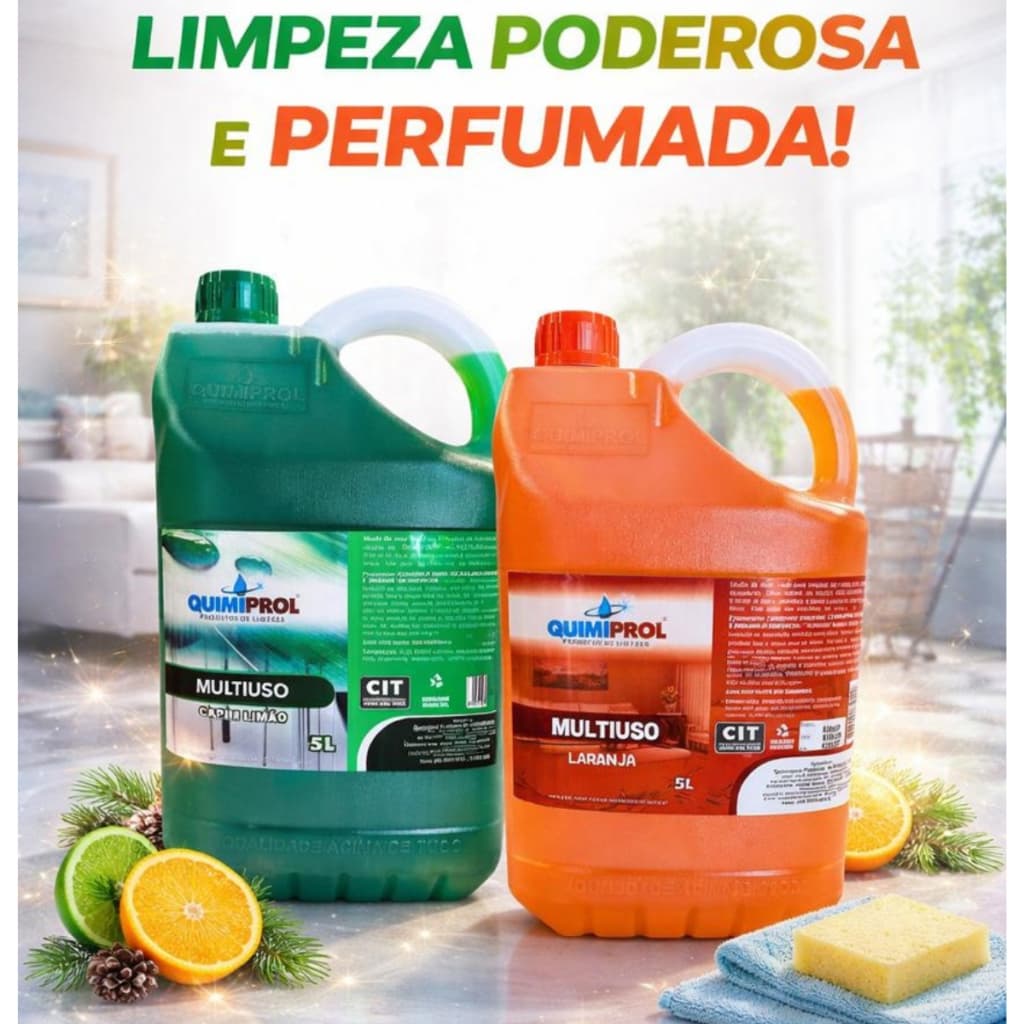 Multiuso Concentrado Quimiprol 5 Litros Limpador Perfumado Alta Performance Laranja ou Capim Limão