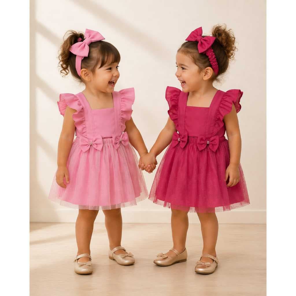 Vestidinho de festa infantil vermelho brilhante 1 a 2 anos Vestido luxo menina