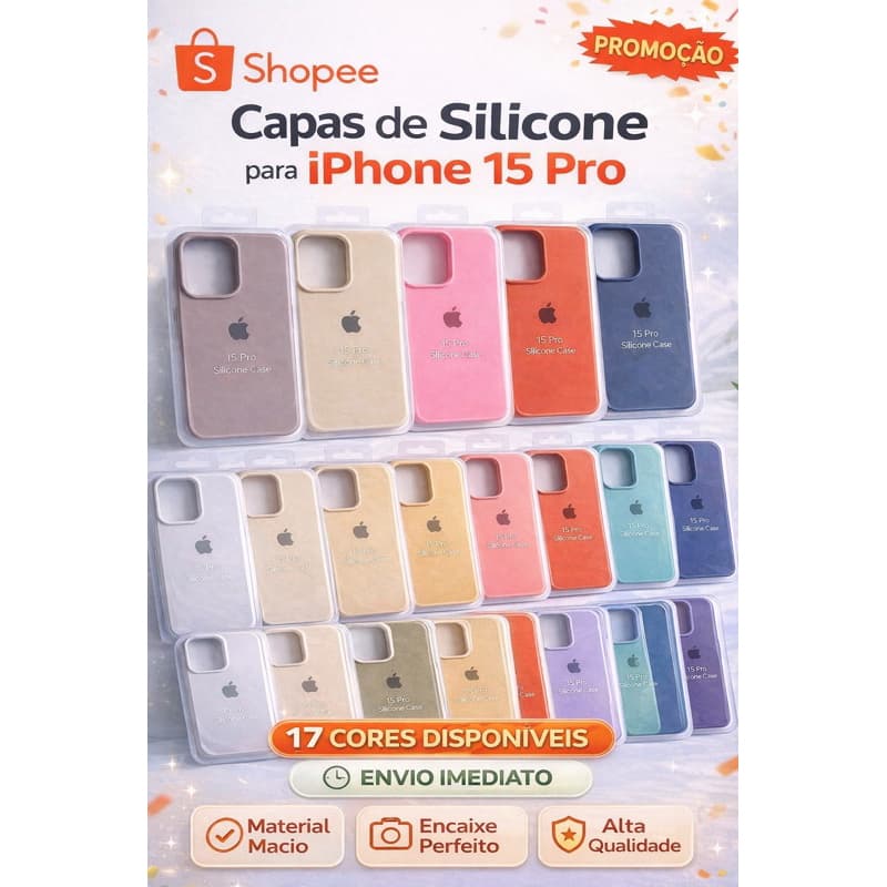 Capinha Silicone iPhone 15 Pro Premium 10 Cores Disponíveis Anti Impacto Envio Rápido Alta Qualidade rosa Branco marrom