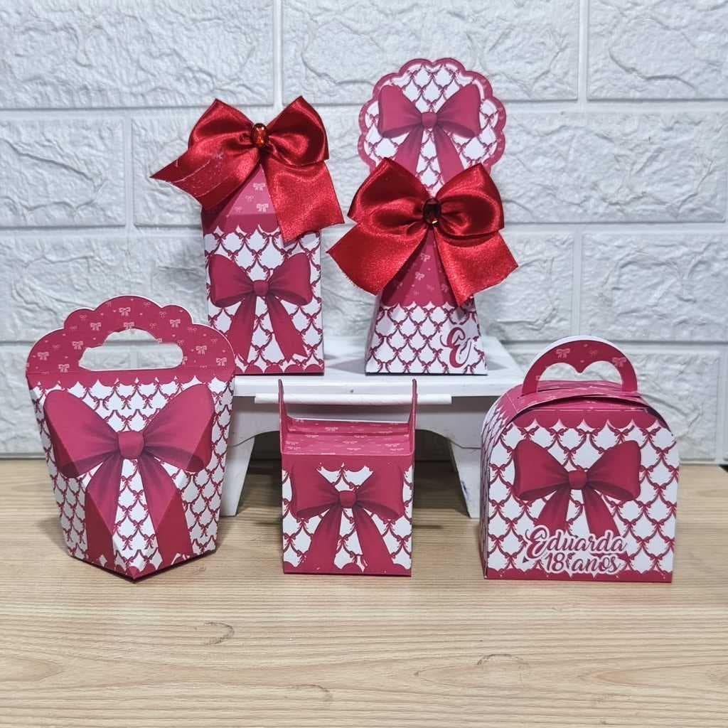 Kit Personalizados caixinhas LAÇO VERMELHO aniversário-Festa PEGUE E MONTE