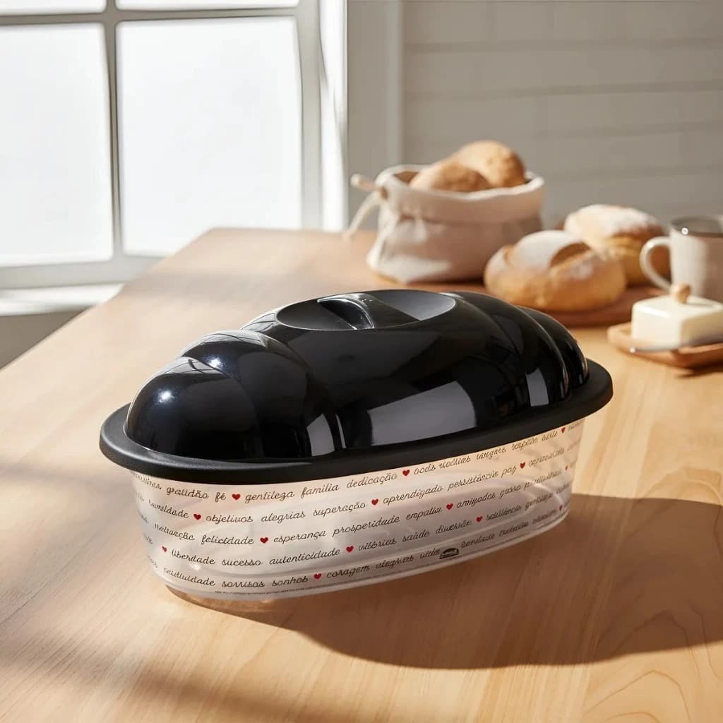 Porta Pão Cesto Armazenador Pães Francês Tampa Oval Mesa Posta Café da Manhã Decoração Coração Plasutil-4422