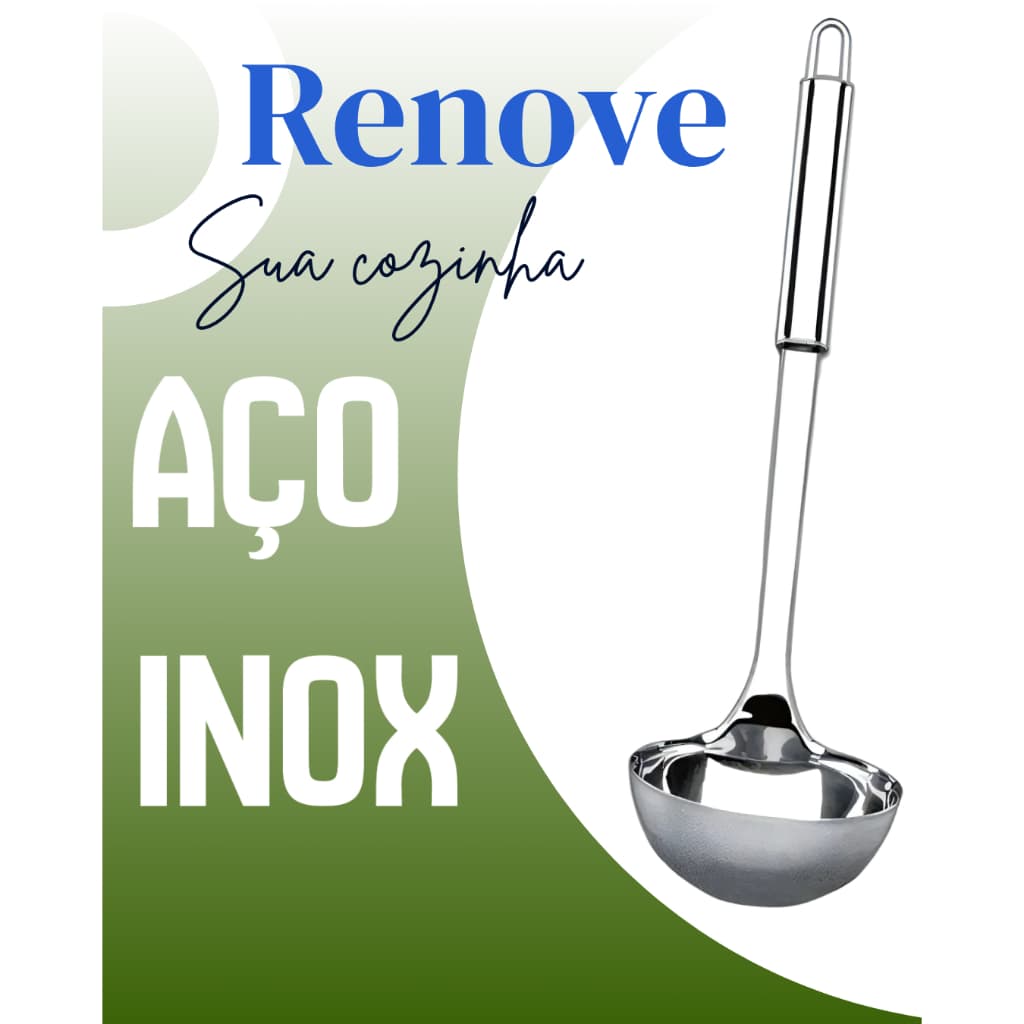 Concha de Servir Aço Inox SQ Durável Resistente Brilhante Alça de Pendurar Renove sua Cozinha