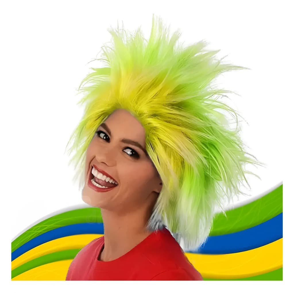Peruca Arrepiada Torcedor Verde e Amarela Brasil Copa - Kin Festas