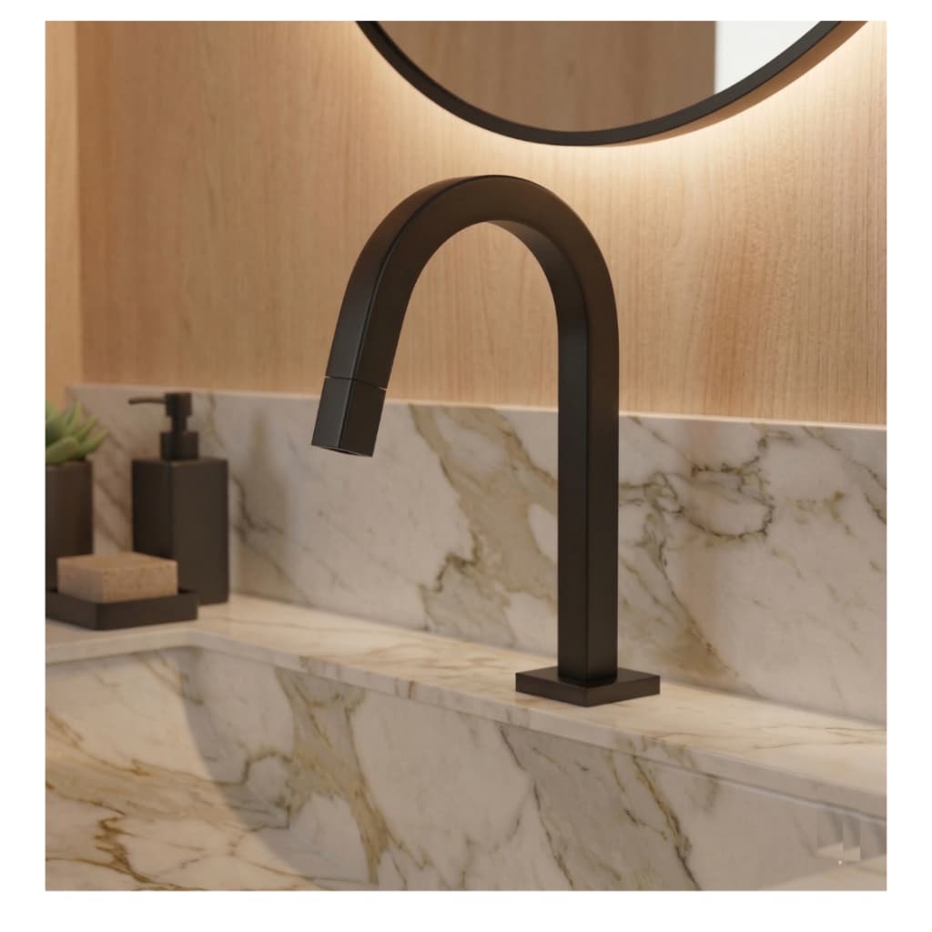 Torneira Banheiro Lavabo Fria Pia Bancada Cuba Domma Metal Aço Inoxidável Preto Acabamento Fosco