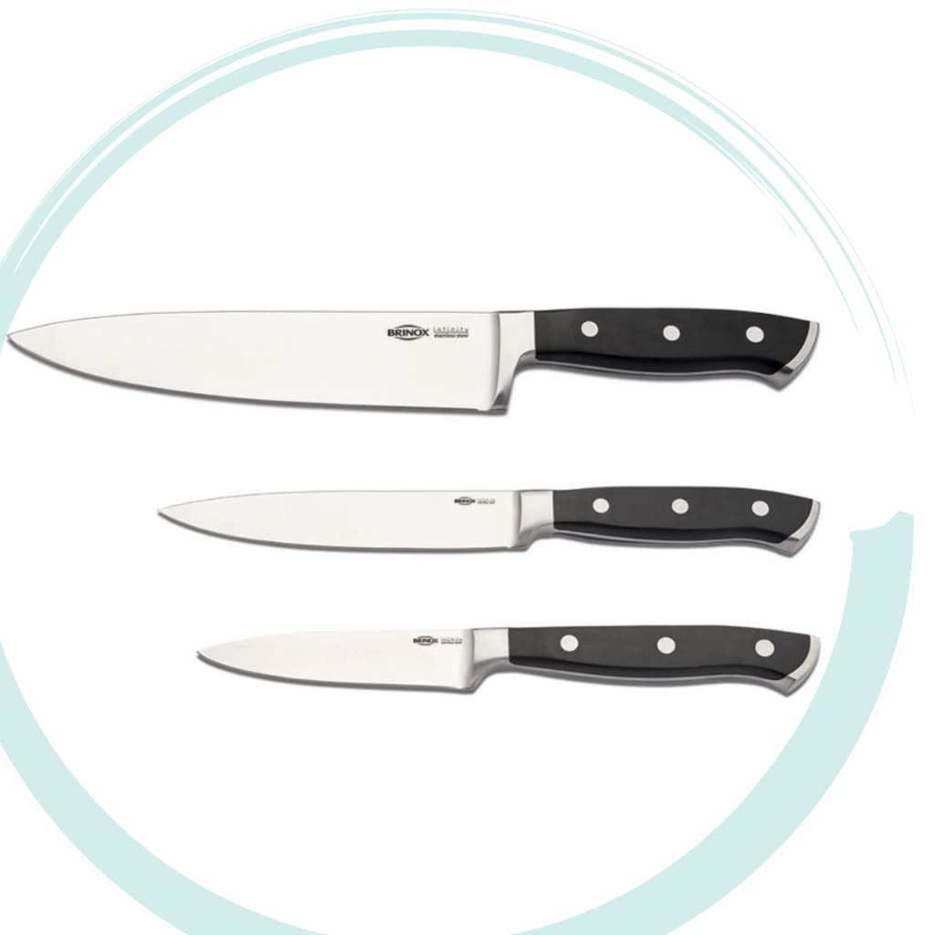 Brinox Conjunto De Facas 3 Peças Infinity Inox Chef 33,5 cm Cozinha 24 cm Legumes 20,5 cm