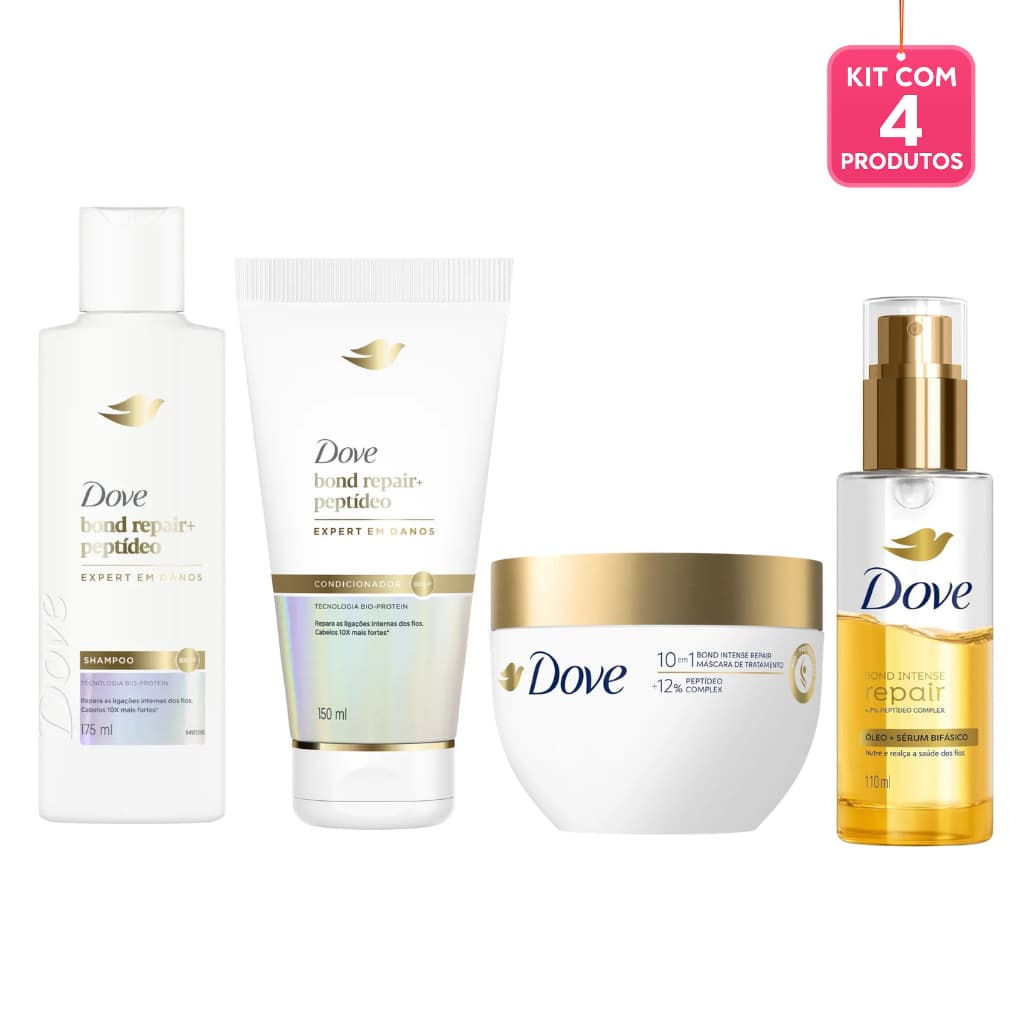 Kit Dove Bond Intense Repair Shampoo + Condicionador + Máscara de Tratamento + Óleo Sérum Bifásico
