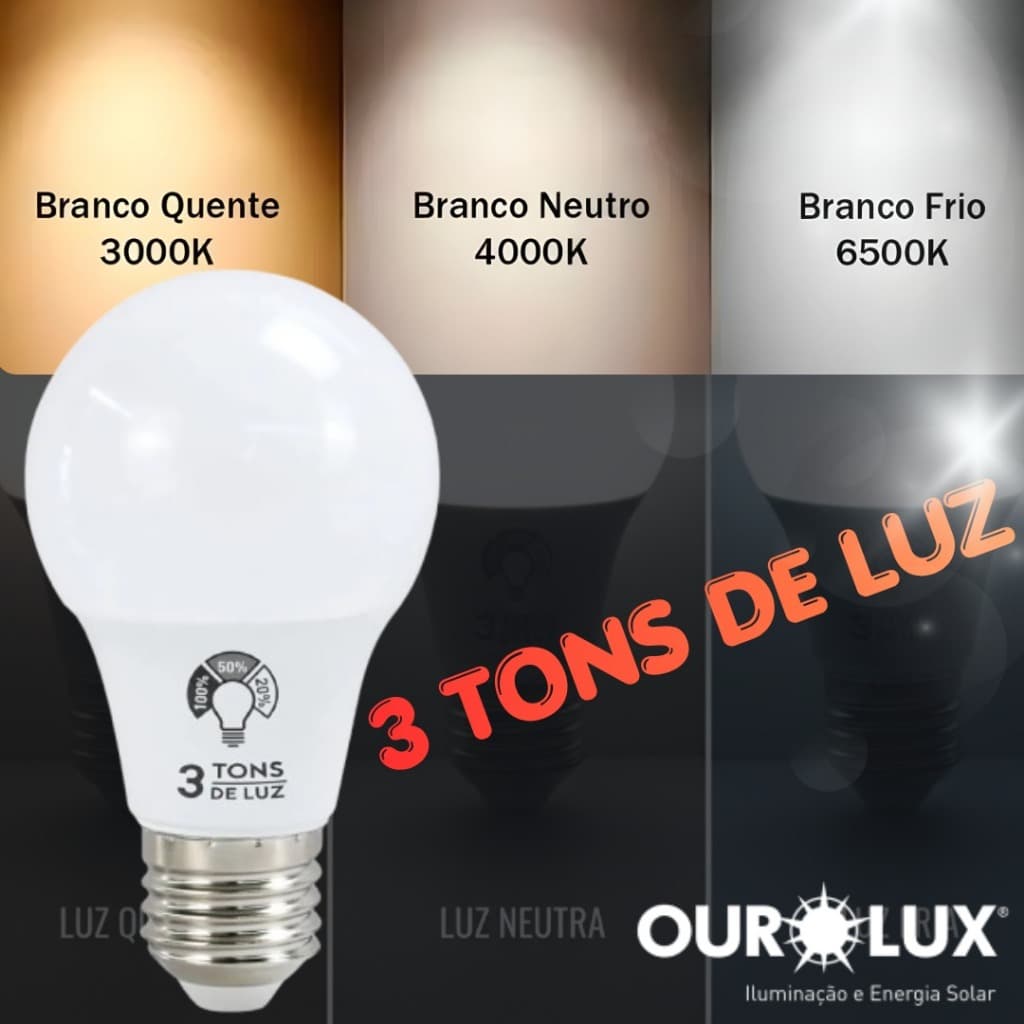 Lâmpada 3 em 1 LED  3Tons de Branco ControLed 9W   Bivolt Muda no Interruptor