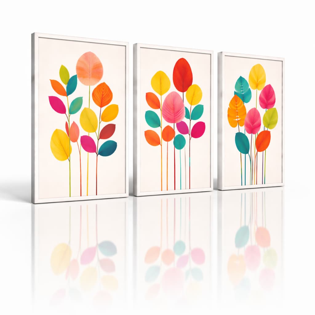 Kit 3 Quadros Decorativos Mosaico Sala Quarto Cozinha Folhas Coloridas Moderno Boho Chic Placas Decorativas Mdf Decoraçã