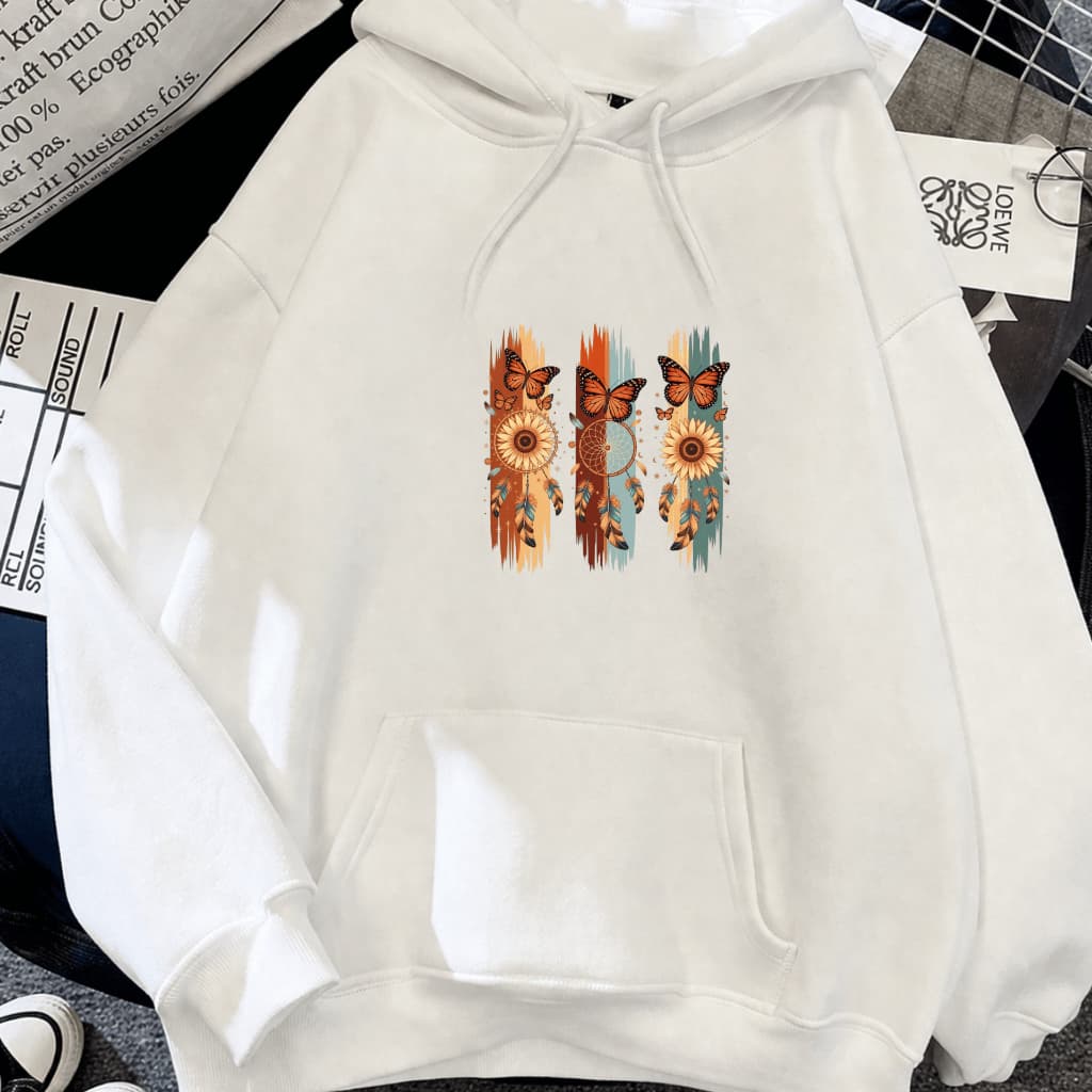 Moletom Canguru Blusa De Frio Estampa Borboleta Delicada Menina Inverno Moda Feminina