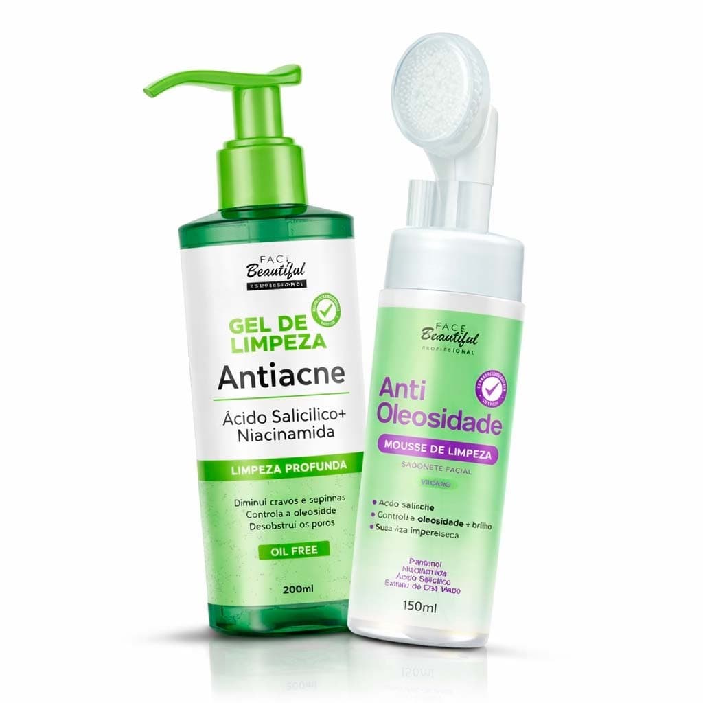 Kit Limpeza Profunda Gel de Limpeza Antiacne Ácido Salicíco Mousse Antioleosidade Face Beautiful
