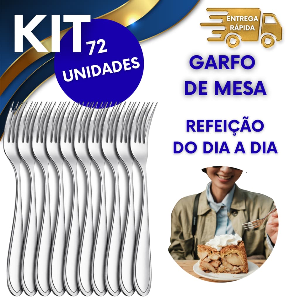 KIT 72 UNIDADES DE GARFOS DE MESA USO PROFISSIONAL RESTAURANTES E DIA A DIA CABO PREMIUM