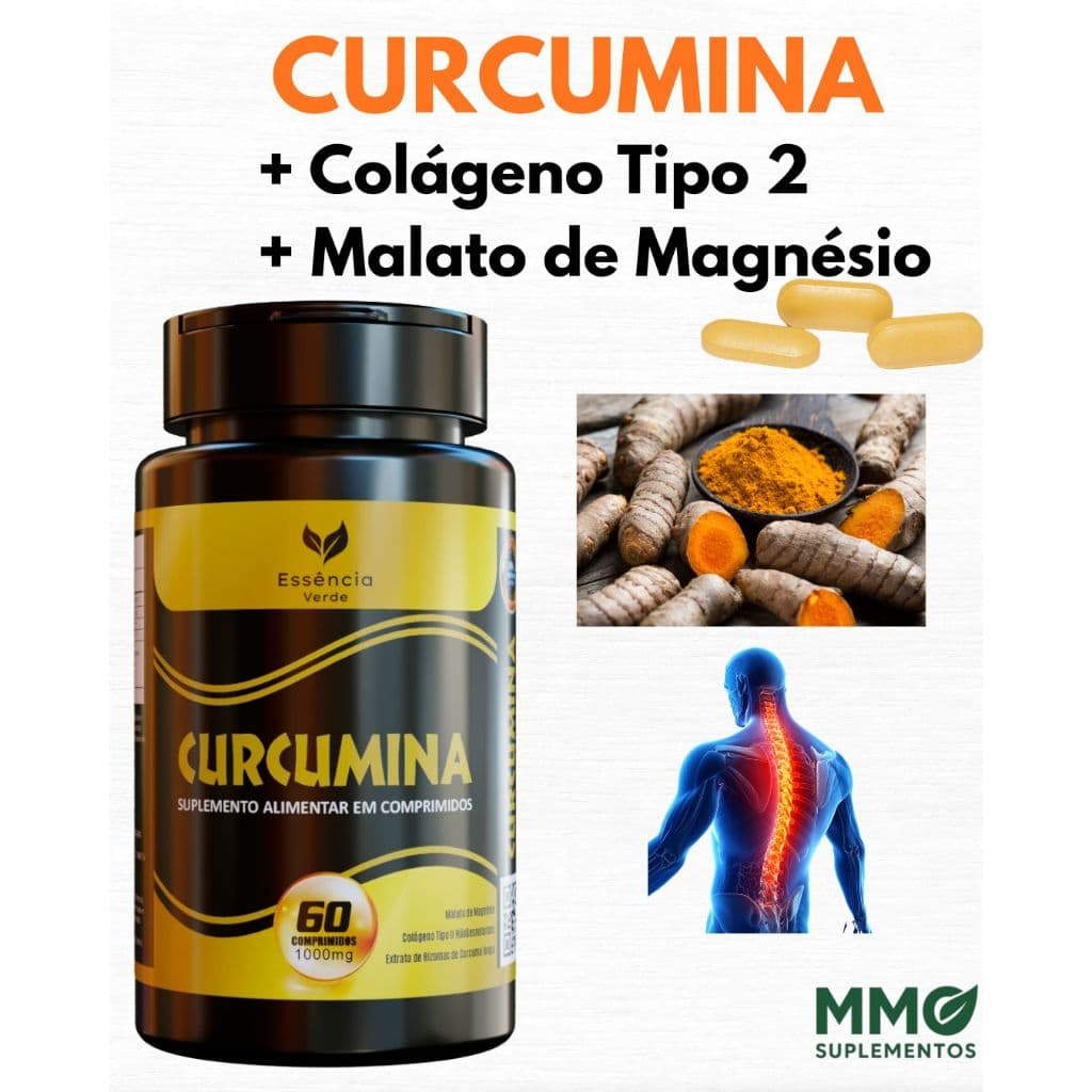 Curcumina + Colágeno tipo II + Malato de Magnésio - Comprimidos 1000mg - Original