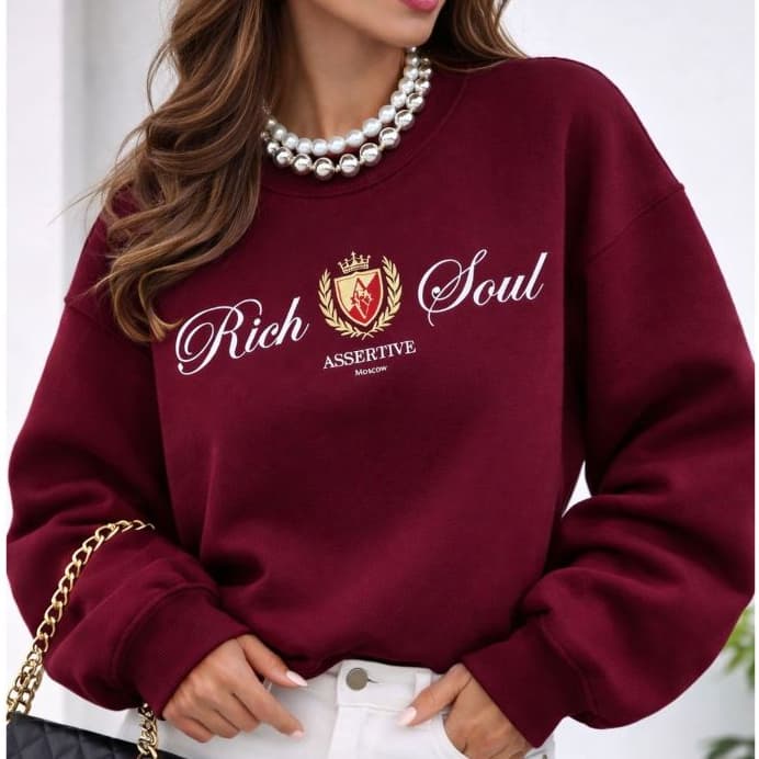 Moletom Feminino Oversized Rich Soul Estiloso Casual Premium Inverno Confortável Moda Urbana Tendência 2026