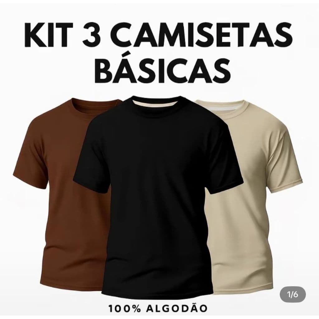 Kit 3 Camisetas Básicas Estilo Casual Masculino