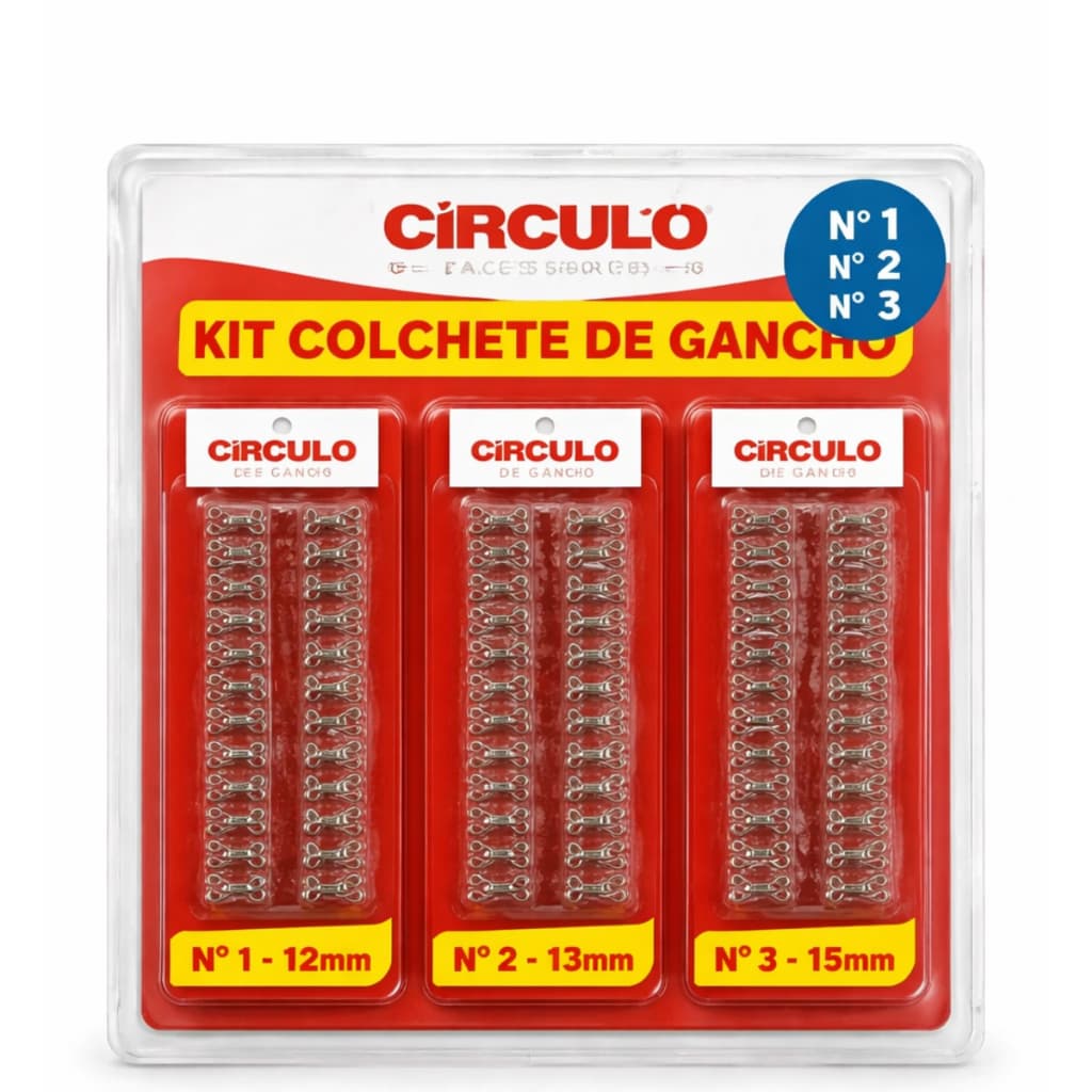 Kit Colchete de Gancho Nº01 , 02 e 03 C/ 24 un/Cartela Circulo Original Sutiã Vestido Espartilho