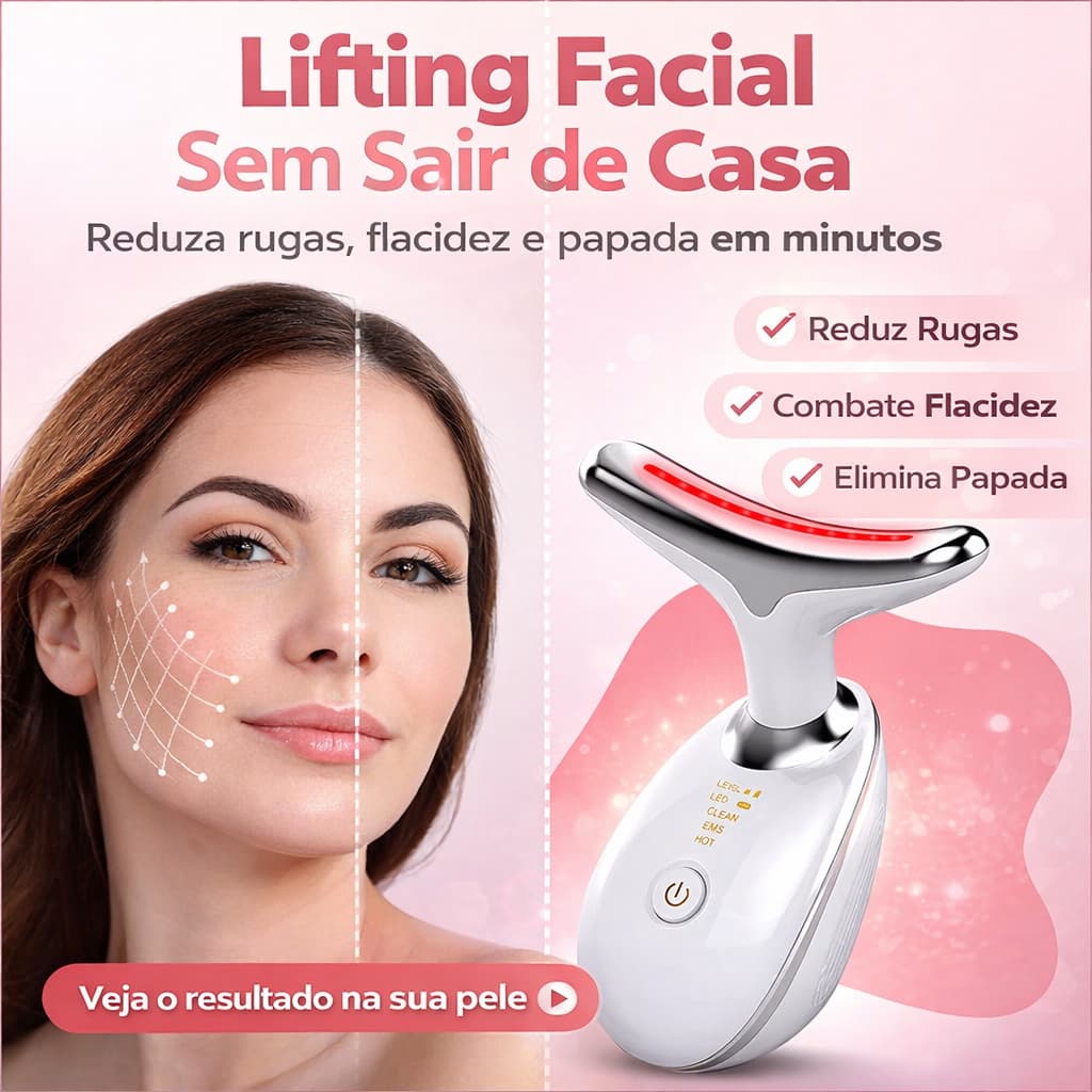 Massageador Facial LED Anti Rugas Flacidez Lifting Papada Elétrico Bivolt USB