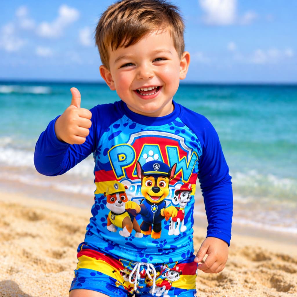 Roupa De Banho Infantil Com Proteção Uv 50+ Menino Conjunto de Praia Criança Kit de Natação