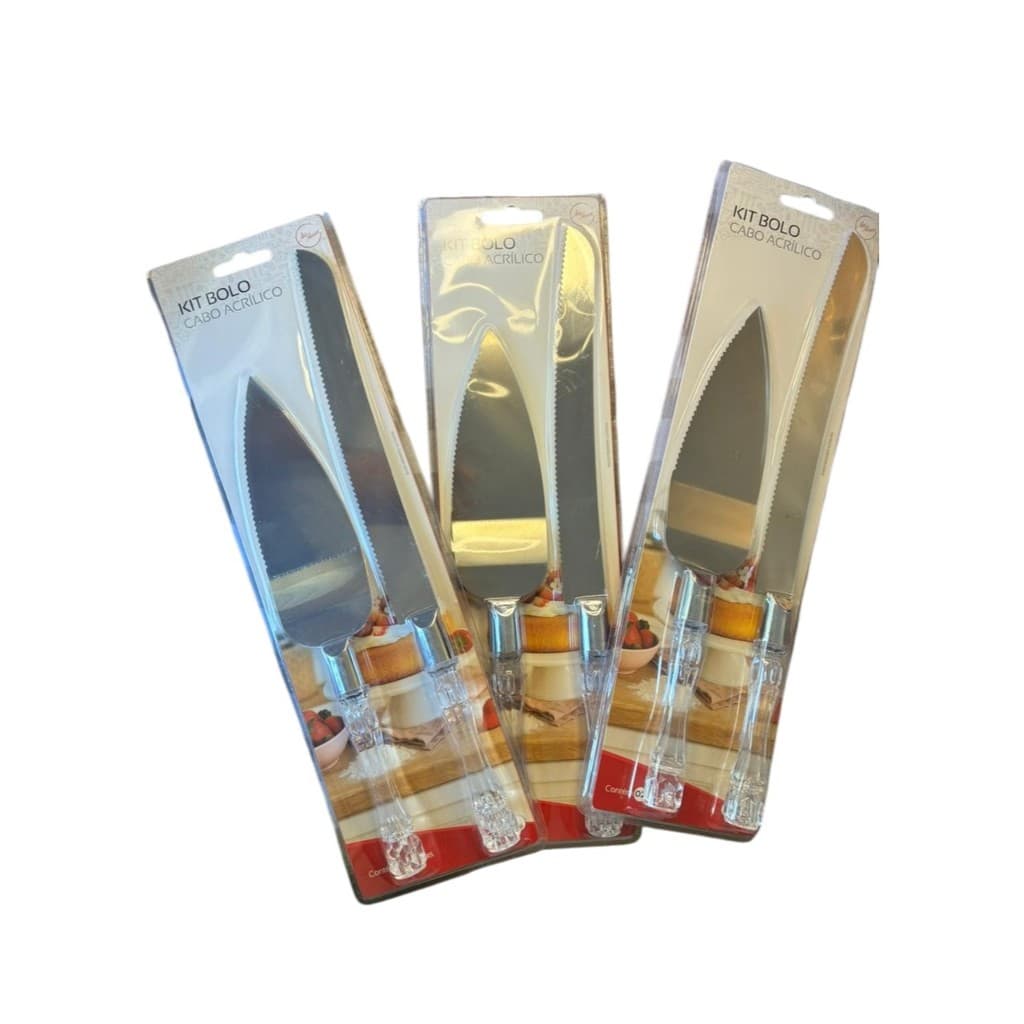 KIT PARA BOLO COM CABO TRANSPARENTE – FACA + ESPÁTULA CORTAR E SERVIR BOLOS, SOBREMESAS ESPÁTULA LARGA E FACIL DE LAVAR