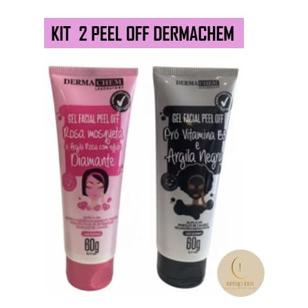 Kit 2 Gel Facial Peel Off Argila Negra e Argila Rosa Mosqueta - Dermachem 60g