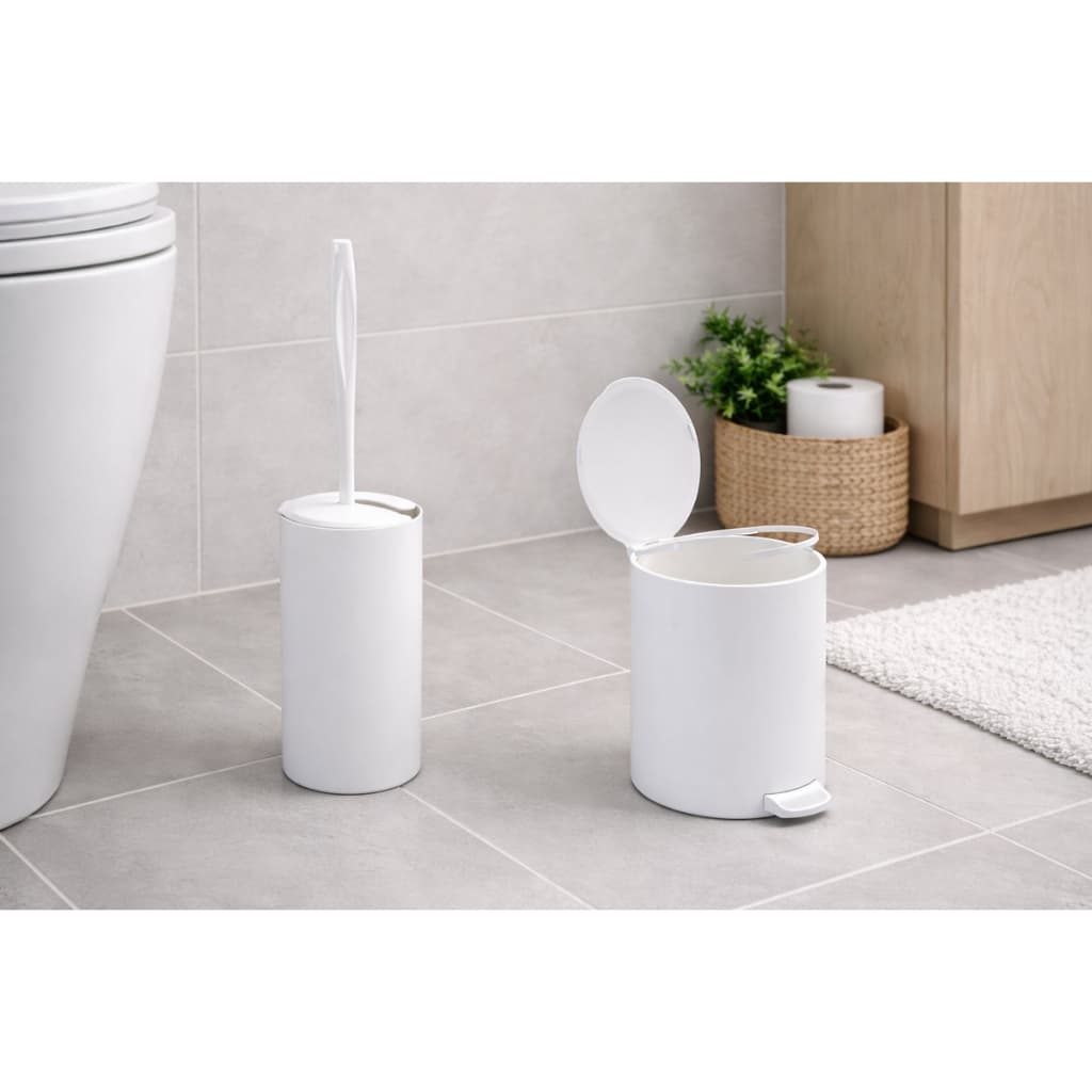 Kit Lixeira Banheiro 4 Litros + Escova Sanitária Com Suporte Preto Branco Lavabo Conjunto 2 Peças